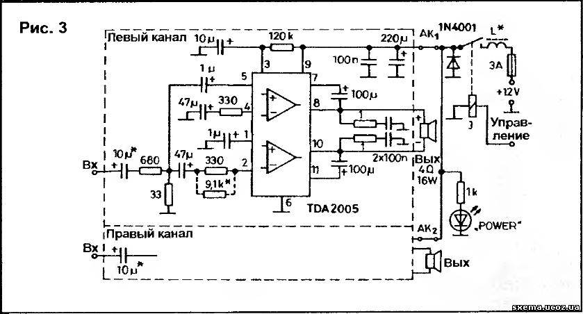 Tda2005 схема усилителя